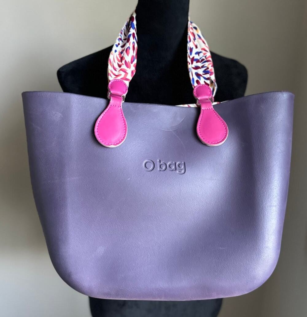 O BAG Printed Fabric Double Handle PVC Waterproof Lined Tote Bag in Purple